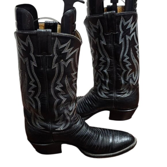 VINTAGE JUSTIN BLACK LEATHER COWBOY BOOTS SIZE 7.5 D WESTERN STYLE 9073 USA - Picture 7 of 15